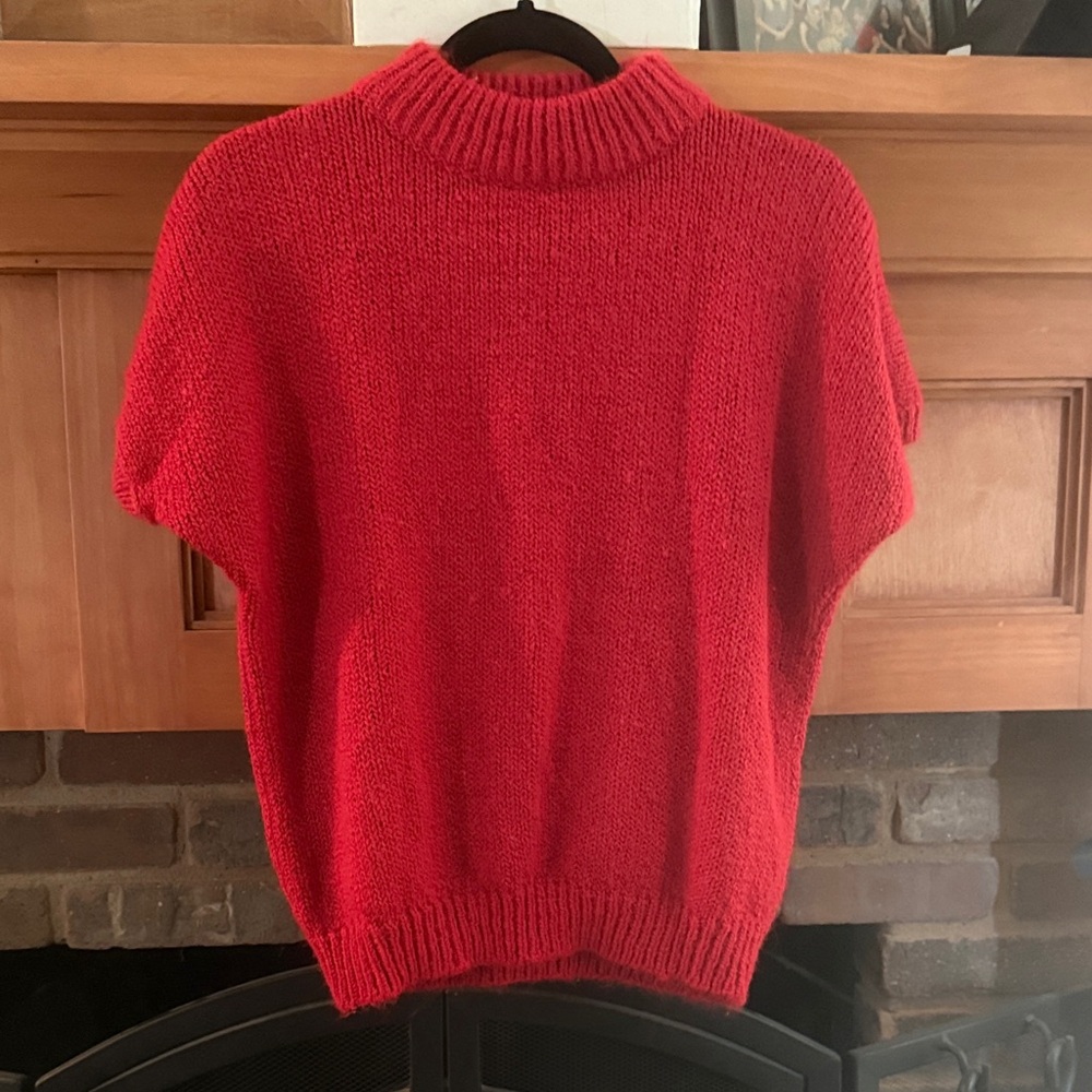 Vintage Partners Red Short-Sleeve Acrylic Mock Neck Knit Sweater Preppy Warm M